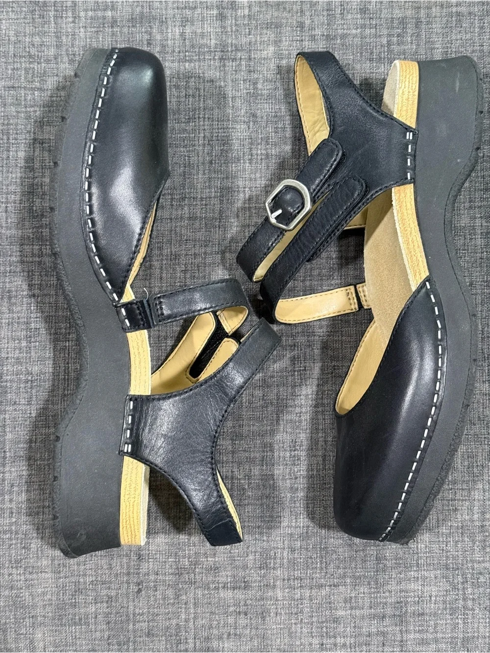 Dansko Rissa Black Leather Slingback Platform Mary Jane